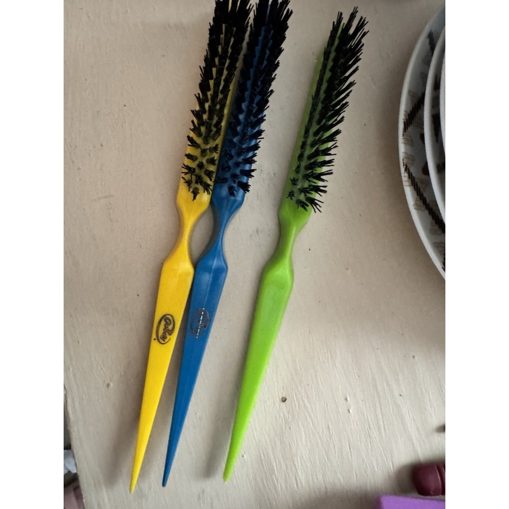 Tease Hair Brush Goody Set Of 3 Vintage brushes Good ConditionYellow, Blue,GREEN